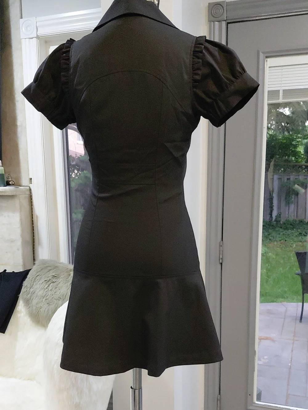 bebe Black Short Puff-Sleeve Fit & Flare Mini Dress - Picture 5 of 10
